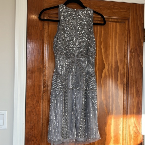 Aidan Mattox Sleeveless Short Dress Silver Beaded - Picture 6 of 8